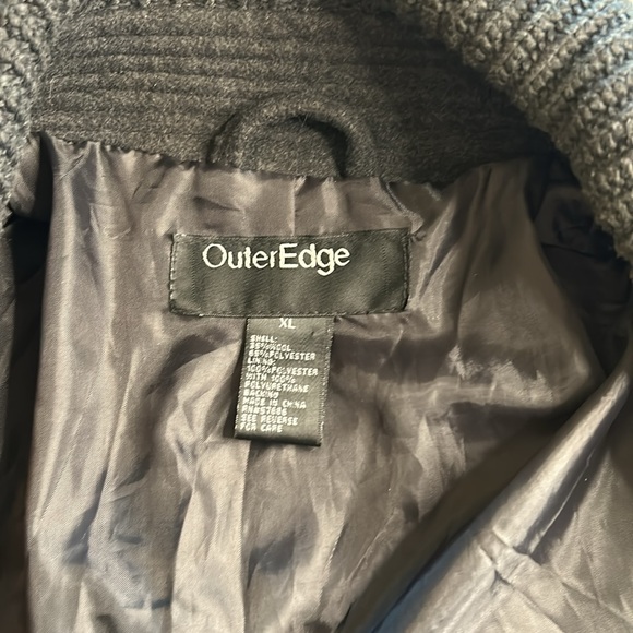 Outer Edge Black Wool Blend Peacoat Zip Closure Waist Buckle Studs. Size XL - Picture 10 of 14